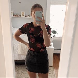 NWOT Sheer Mesh Top w/ Rose Detailing